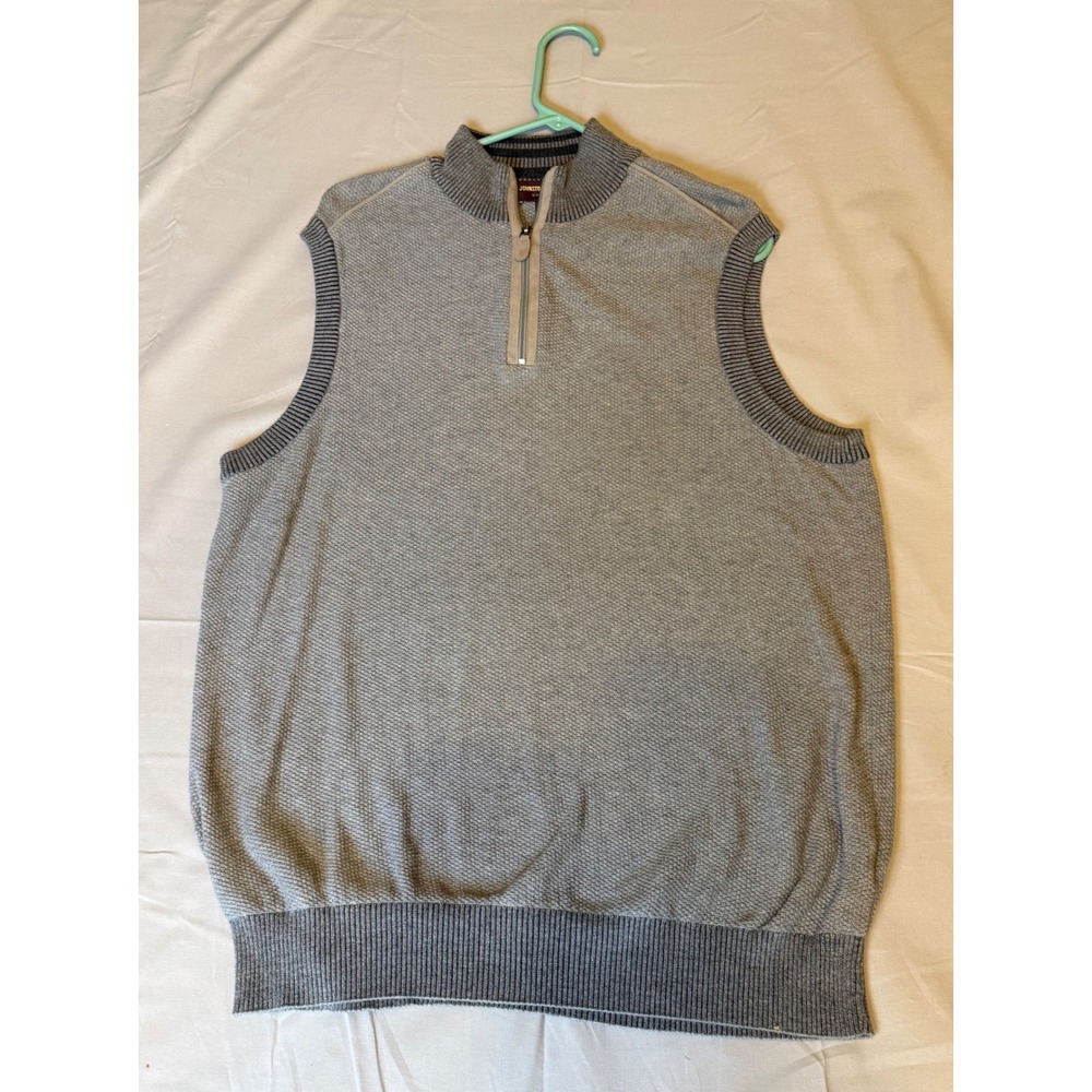 Johnston‎ & Murphy Mens Grey 100% Pima Cotton Quarter Zip Sweater Vest Large